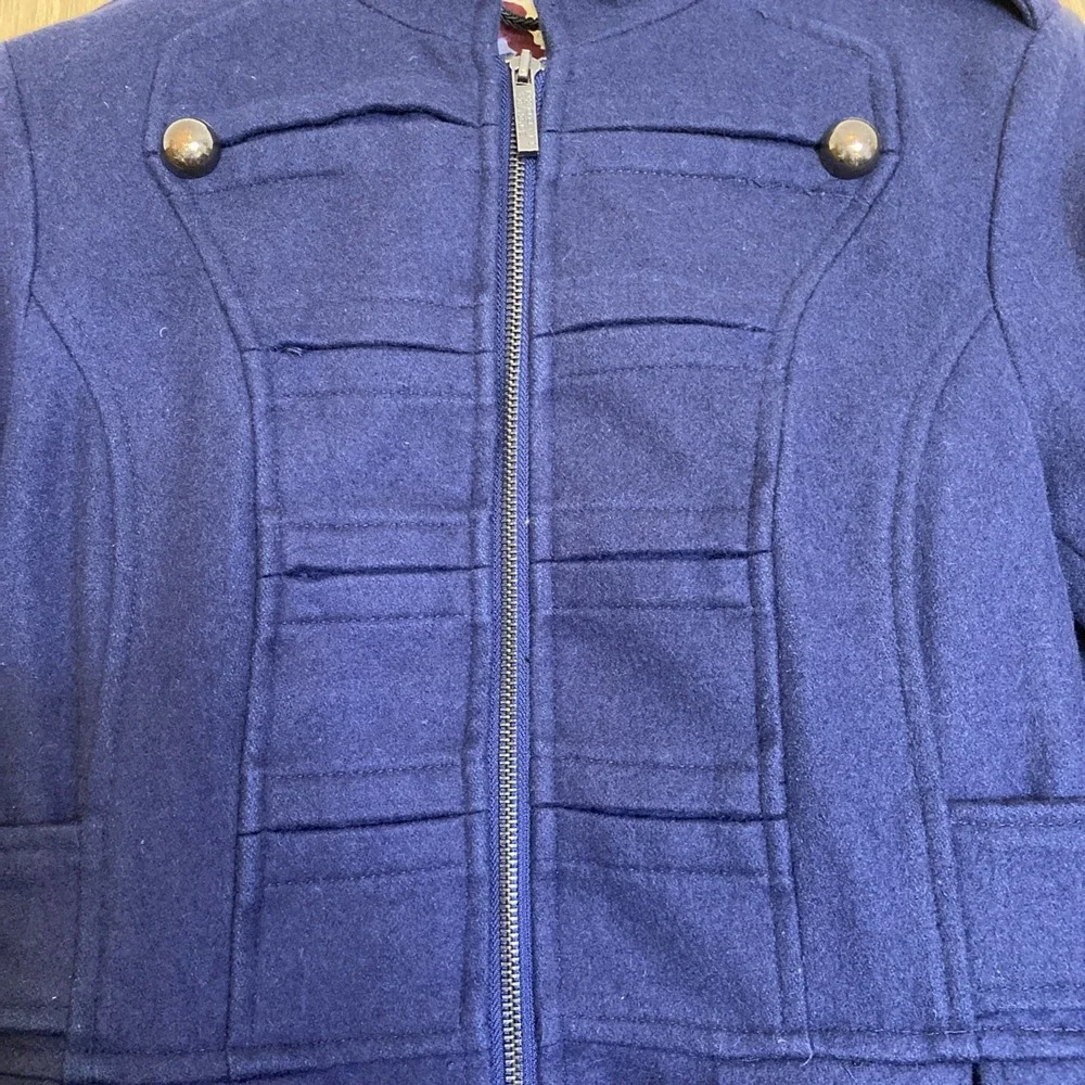 Steve Madden Women Blue Military Style Zip Front Peacoat Jacket Size Small
